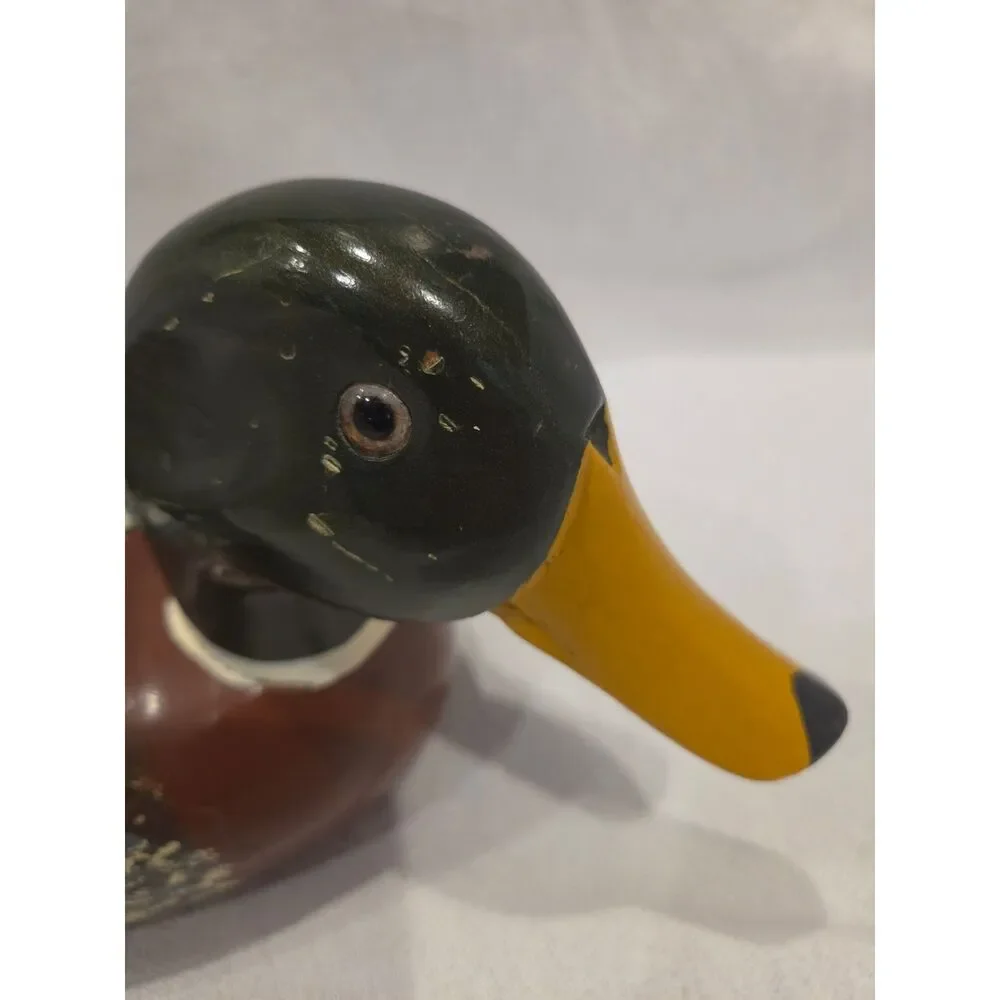 Vintage Hand Carved Wooden Duck Decoy Mallard Drake Painted Rustic Cabincore